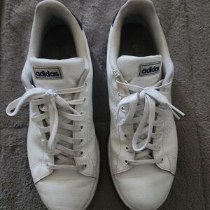 Adidas Men's White and Blue Sneakers